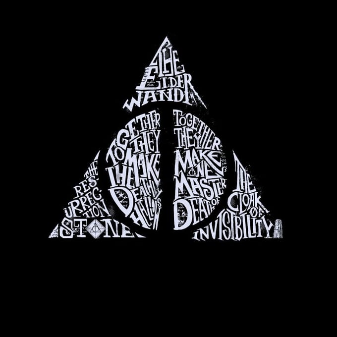 Harry Potter Deathly Hallows Text t-shirt - Zwart - M