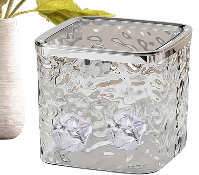 Afvalemmer met deksel - Bureau prullenbak - Netjes opruimen - One-touch opening - 16x9x9 cm - Wit