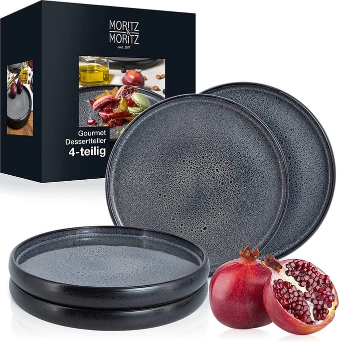 Moritz & Moritz SOLID Bordenset 4 Persoons - 4-delig Dessertborden Set - 21 cm Borden - Keramiek - Antraciet