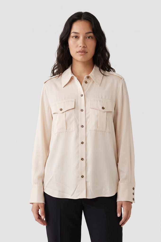 & Other Stories St Bob Utility Shirt Beige Maat: M | Longsleeves Outlet | Dames | Beige