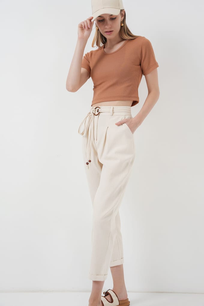 Enkellange Relaxed Fit Broek met Strik