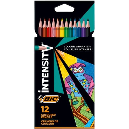 BIC Intensity Driehoekige Kleurpotloden 3,2 mm Extra-Resistente Punt- Houtvrij- Diverse Kleuren, Doos van 12