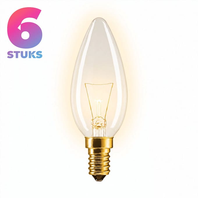 6x Kaarslamp Gloeilamp E14 - 11W - Warm Wit Licht (2700K) - 50 lm - 1 jaar - Dimbaar