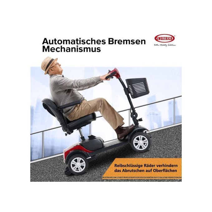 Trottinette électrique compacte à quatre roues pour une autonomie de 15 km, 300 W, ROUGE