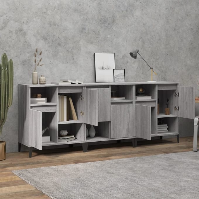 vidaXL - Dressoirs - 3 - st - 60x35x70 - cm - bewerkt - hout - grijs - sonoma - eikenkleur