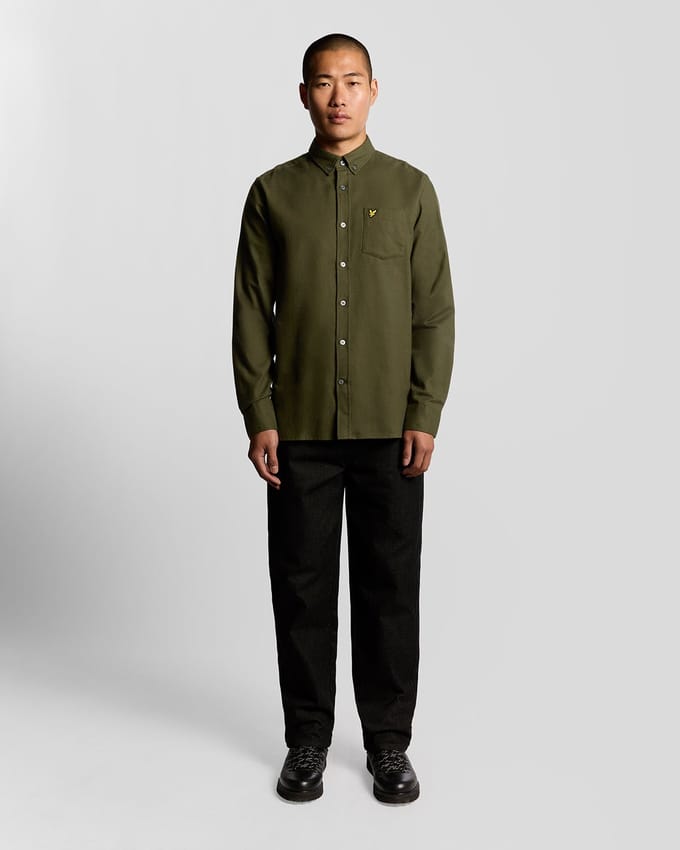 Lyle & Scott Plain Flannel Shirt - met lange mouwen - Heren Donkergroen - Maat M