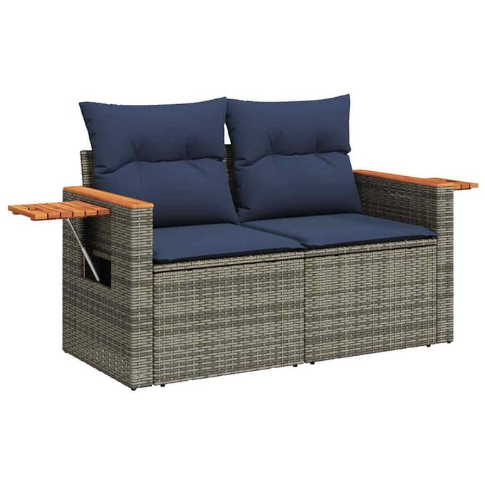 vidaXL - 7-delige - Loungeset - met - kussens - poly - rattan - grijs