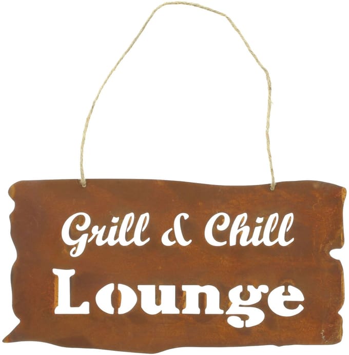 Decoratie Bordje Grill & Chill Lounge – Roestlook 32 x 16 cm