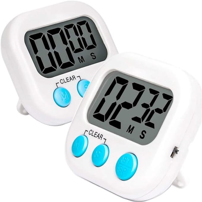 Keukentimer, [2-pack] Digitale keukentimer, groot digitaal display, luid alarm, met standaard, geschikt voor koken en bakken (wit)