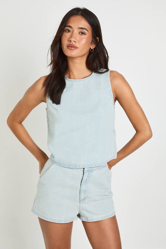 boohoo Dames Denim Mini Short | Super Pale Wash | Maat: 36