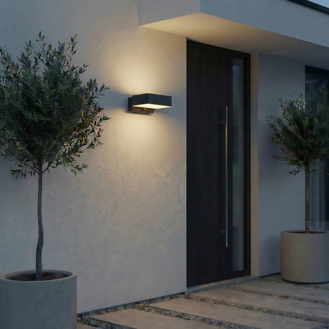 Lindby LED buiten wandlamp Fando, antraciet, sensor, IP44