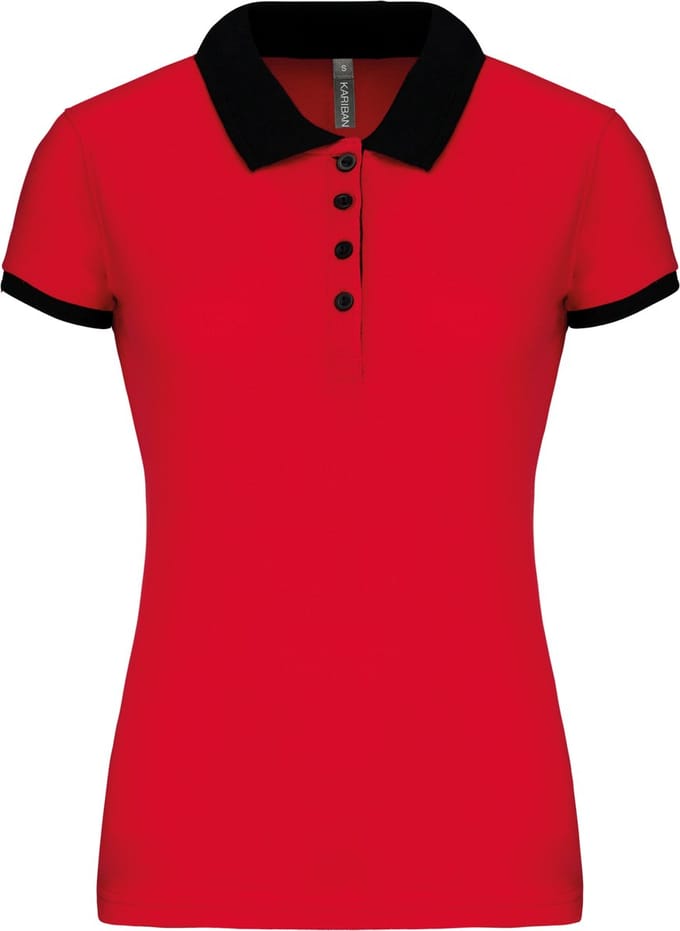Kariban Piqué-damespolo tweekleurig K259 - Red / Black - M
