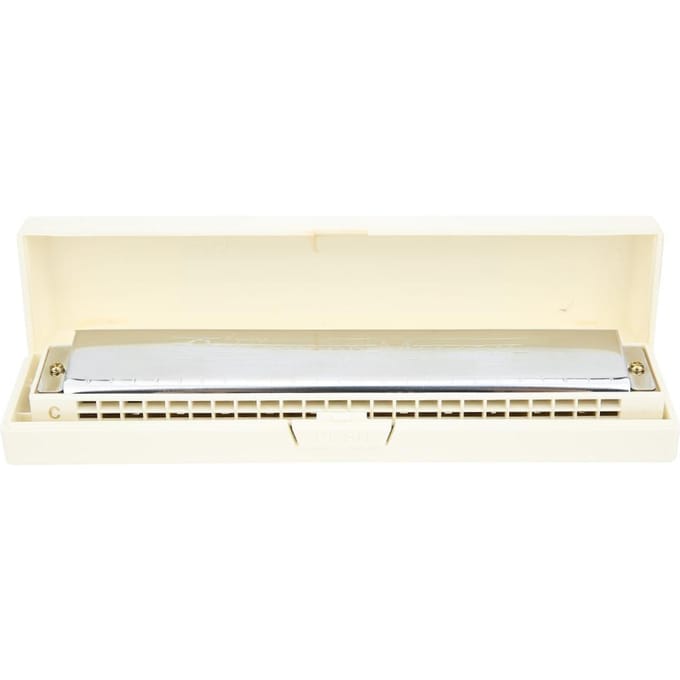 Harmonica Professionnel Diatonique Clé de Do Couvercle en Acier Inoxydable 24 Trous blanc