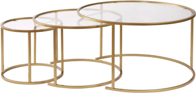 Asir - Salontafelset - Goud, transparant - 100% gehard glas - 80 x 80 x 43 cm