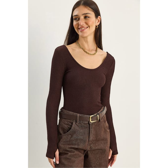 Slim Fit Lange Mouw U Kraag Blouse