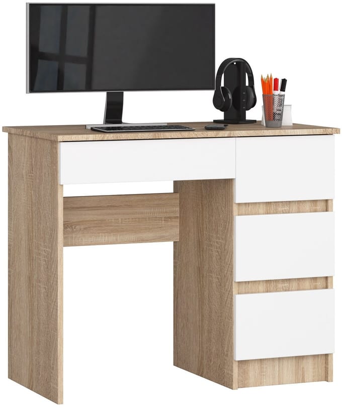 Bureau Rechts A-7 / Computerbureau / Computer Tafel / Bureautafel Rechts / Sonoma Eik - Wit/ 90 x 77 x 50 cm
