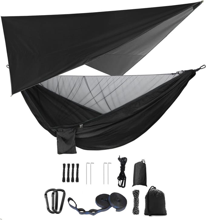 Camping Hangmat Set met Muggennet en Regenscherm - Draagbaar voor Buiten, Wandelen, Reizen