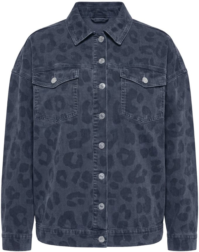 Studio Untold - Dames - Denim jasje oversized grijs denim met luipaardprint - Donkergrijs denim - Maat 54+