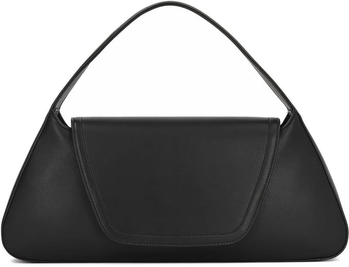 Black handbag with natural leather flap