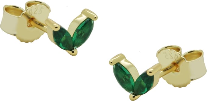 Karma Oorbellen Zirconia Double Green Leaves Goud