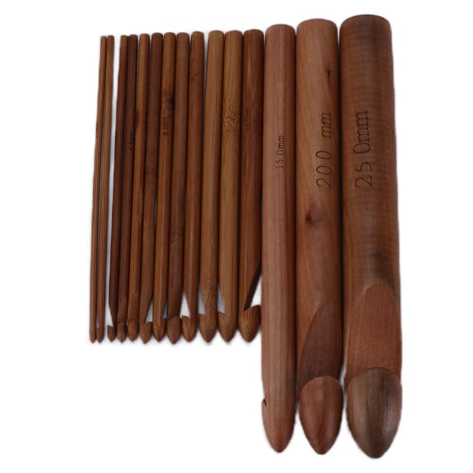 15 stuks haaknaalden 20cm gecarboniseerd groot ergonomisch extra dik bamboe haaknaalden voor beginners brown