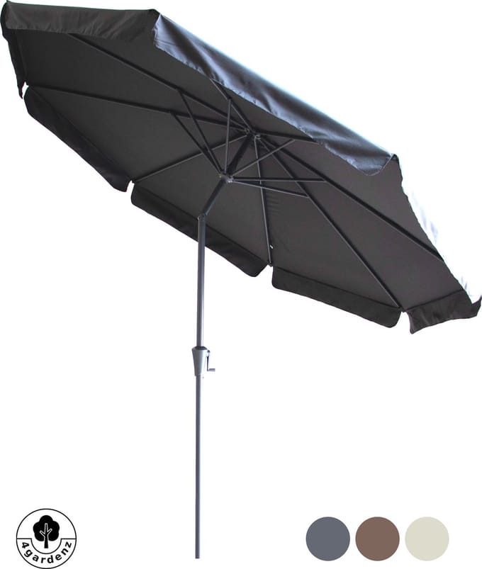 4gardenz Parasol Rond 300 cm met Volant - Kantelbaar - UPF50+ - Grijs