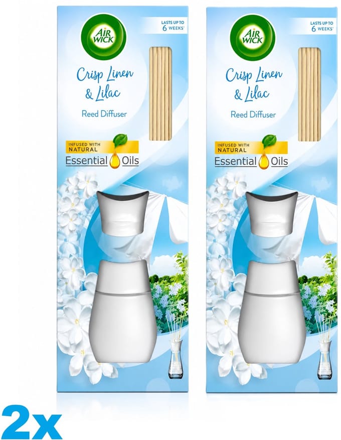 Air Wick Reed Diffuser Crisp Linen & Lilac – 2 x 42 ml – Tot 6 Weken Frisheid – 2 Stuks