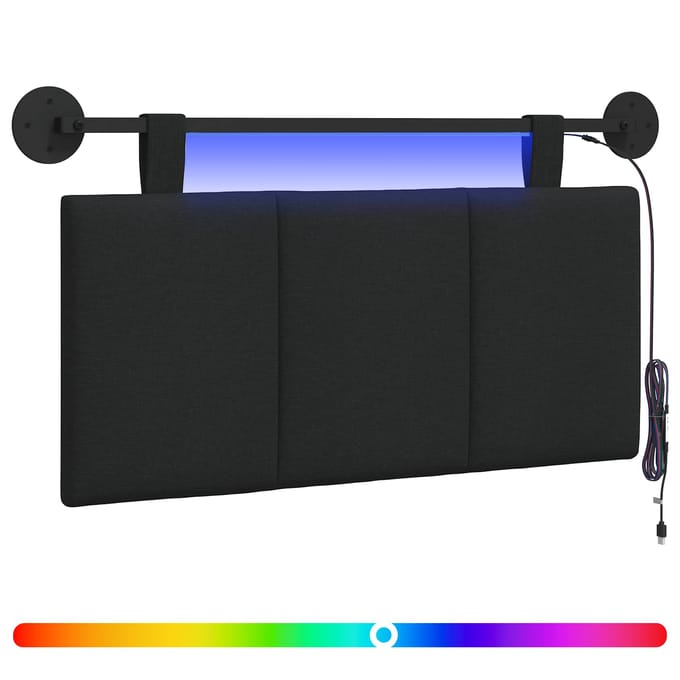 vidaXL - Hangend - hoofdbord - Met - LED-verlichting - Zwart - Stof