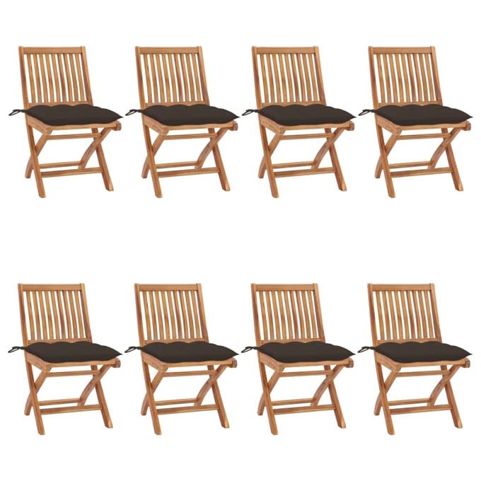 vidaXL - Opklapbare - stoelen - met - kussens, - 8 - stuks, - massief - teakhout