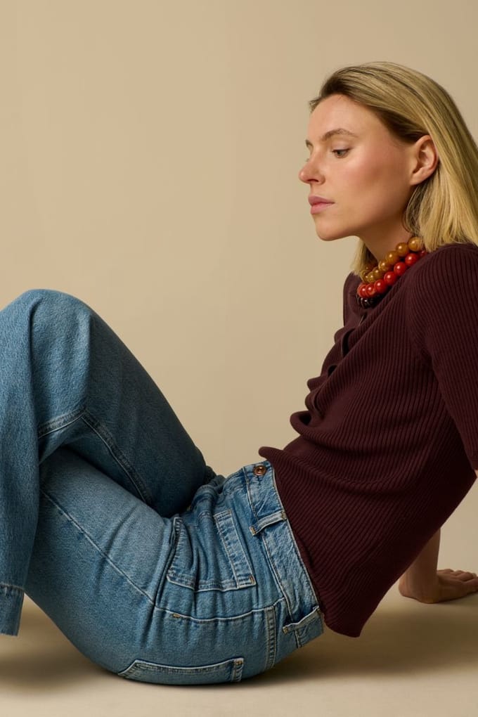 Sissy-Boy - Blauwe high waist flared jeans met opgestikte zakken