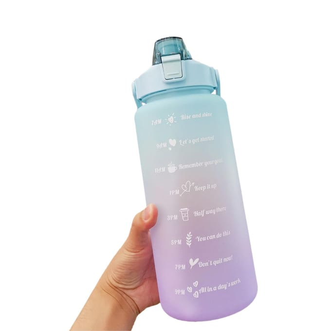 Waterfles van 2 liter met marker en rietje Waterfles met grote capaciteit en handvat Herbruikbaar Lekvrij groen