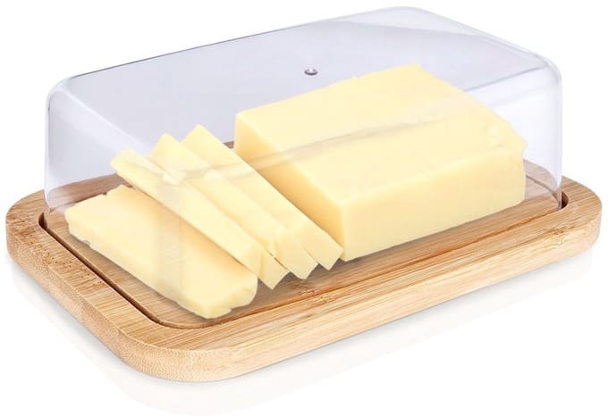 Excellent Houseware - Bamboe Boterhouder - 19x12,5x6 cm - Transparante Deksel