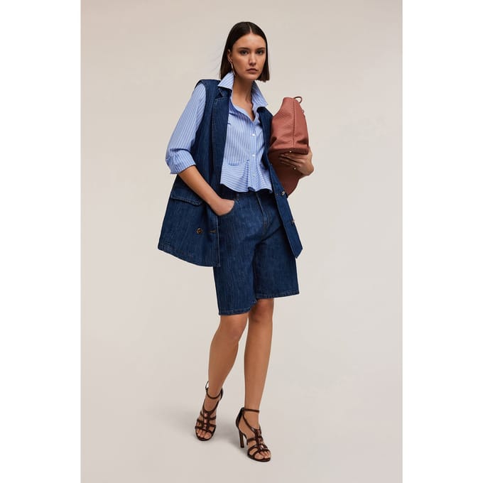 Motivi Double-breasted Oversized Waistcoat In Linen-blend Denim Blu Größe: S | Gilets Outlet | Damen | Blau