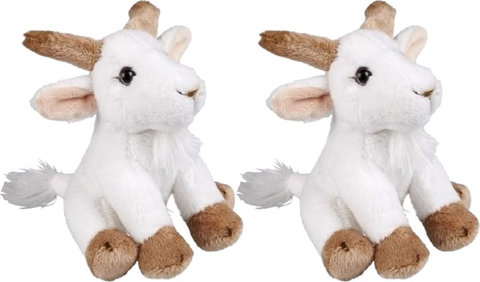 Ravensden Pluche geitje - 2x - knuffel geitje - wit - 15 cm - boerderij dieren knuffel