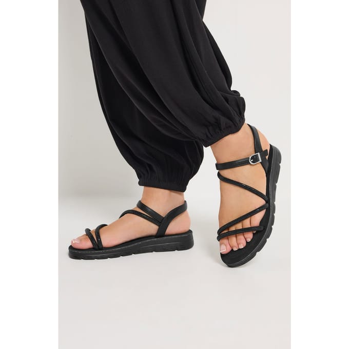 Yours Zwarte Comfortabele Sandalen Met Glitter In Extra Brede Eeepasvormsize 41EEE