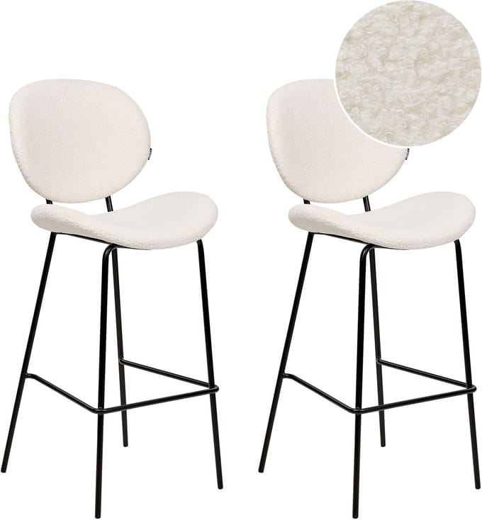 LUANA - Barkruk set van 2 - Wit - Bouclé