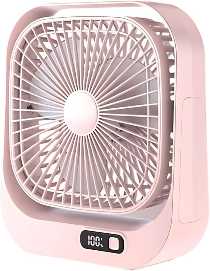 VHV - Bureauventilator - Oplaadbare mini ventilator met LED-display - 3 standen en 360° draaibaar - Roze