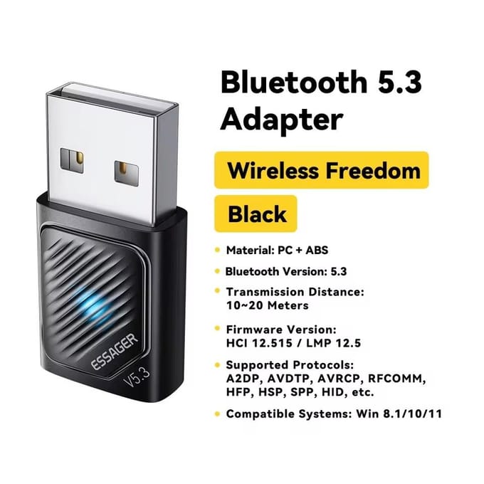 Essager USB Bluetooth 5.4 Adapter Draadloze Zender Ontvanger Voor PC Laptop Driver Gratis Voor Win10/11 Bluetooth Toetsenbord Muis Bluetooth 5.4