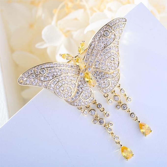 Koperen Dames Licht Luxe Broche Mode Kwast Vlinder Broche Sieraden Cadeau Kledingaccessoires white