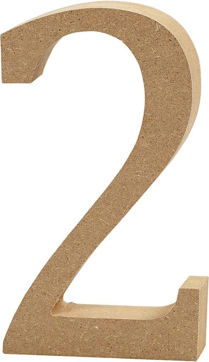 Cijfer, 2, H: 8 cm, dikte 1,5 cm, 1 stuk