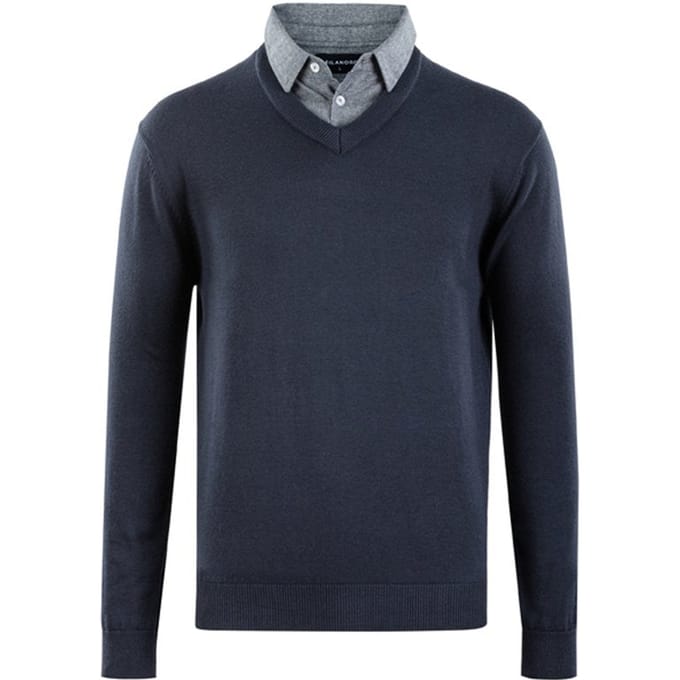 Milanoro - Herenpullover met overhemdkraag - Navy - L