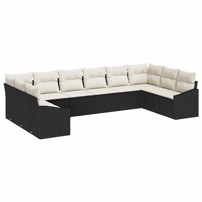 vidaXL Bankstel 10 st Zwart poly rattan