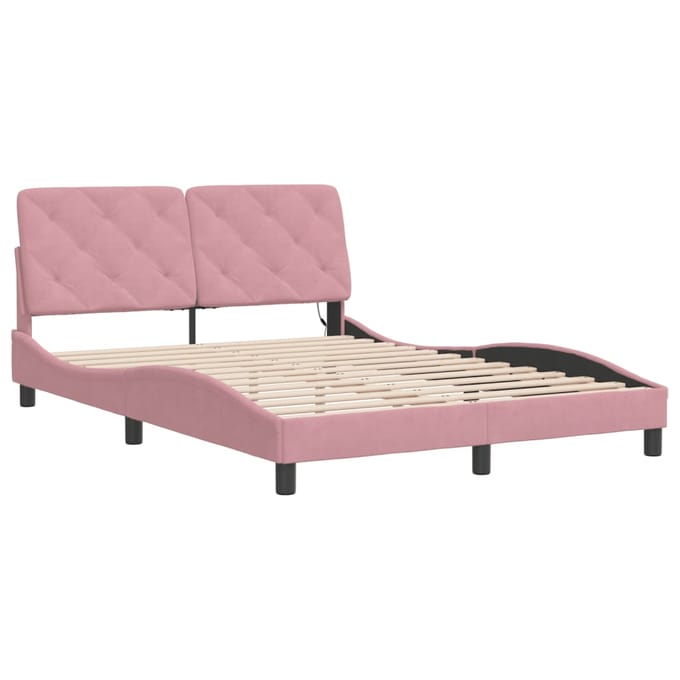 vidaXL - Bedframe - met - LED - zonder - matras - fluweel - roze - 140x200 - cm