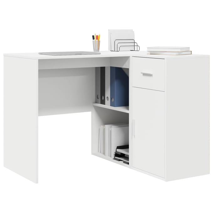 vidaXL - Hoekbureau - met - lade - met - plank - met - opslag - Wit - 102 - x - 88 - x - 75 - cm