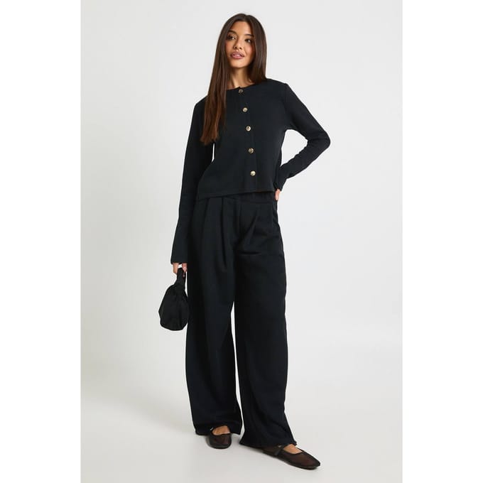 boohoo Dames Gestructureerde broek met wijde pijpen | Black | Maat: 6