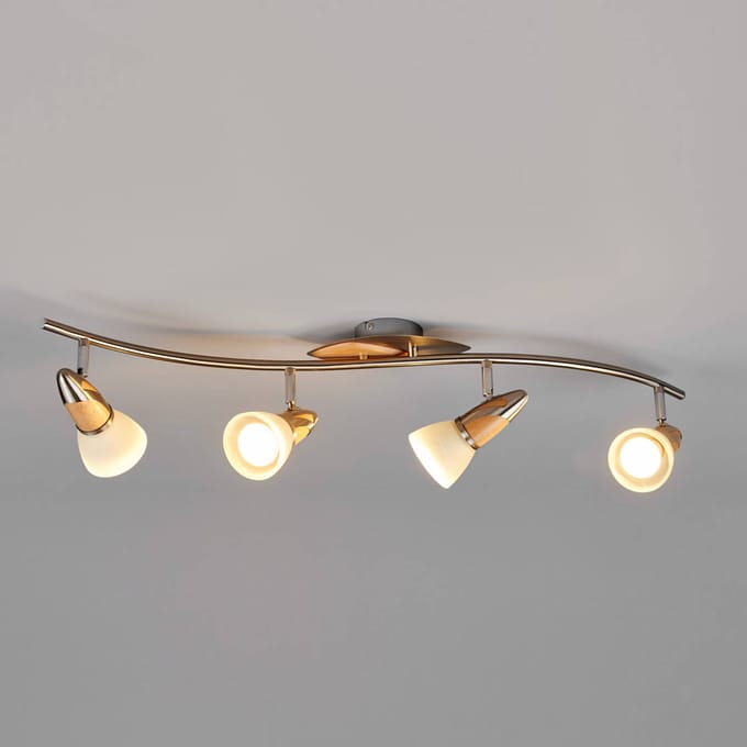 Lindby - plafondlamp - 4lichts - Metaal, hout, glas - H: 9.5 cm - E14 - nikkel gesatineerd, hout, wit gesatineerd