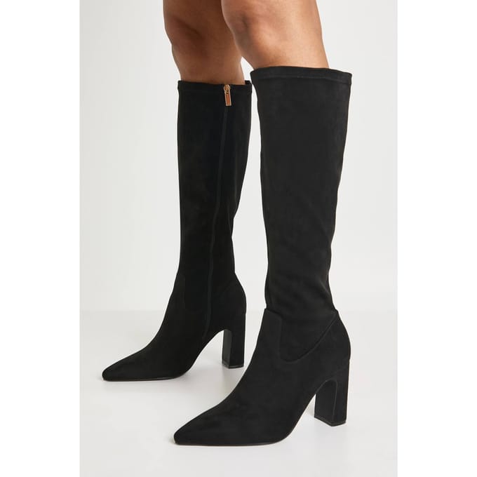 boohoo Dames Wijde Pasvorm Nepsuede Kniehoge Stretch Laarzen | Black | Maat: 3