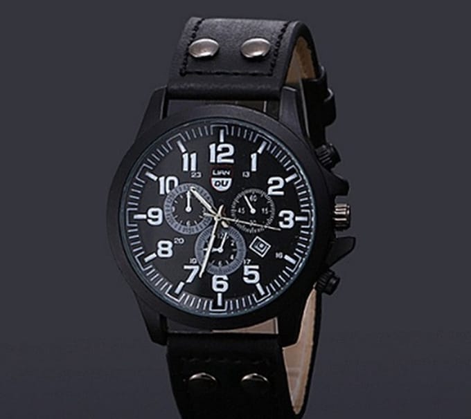 Herenhorloge Liandu Design met leren band (zwart)