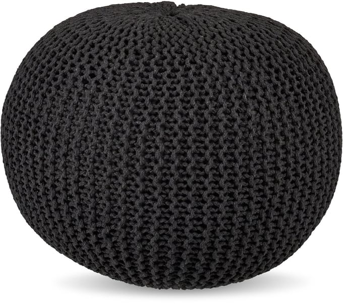 Poef - ⌀ 46 cm - gebreid - donkergijs