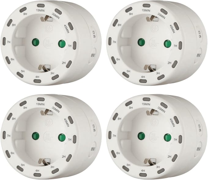 Benson Tijdschakelaar rond - 4x - programmeerbaar tot 9 uur - 2800W - 230 Volt